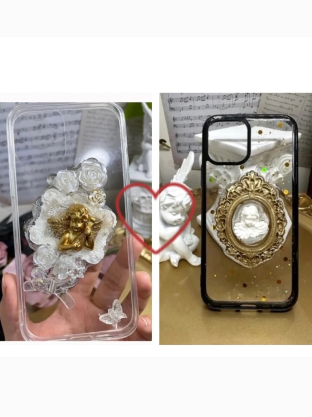 2 items .iPhone 12/12pro Baroque angel Phone Case, Handmade